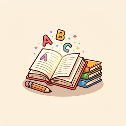 Illustration of books and letters for English
