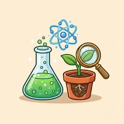 Illustration of plants and lab equipment for Science