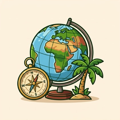 Illustration of a globe and landmarks for Social Studies